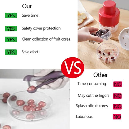 Cherry Pitter, Heavy-Duty 7-in-1 Olive and Cherry Pitters Corer Tool with Space-Saving Lock Design, Multi-Function Cherries Stoner Seed Remover Tool for Making Cherry Jam (Wine Red)