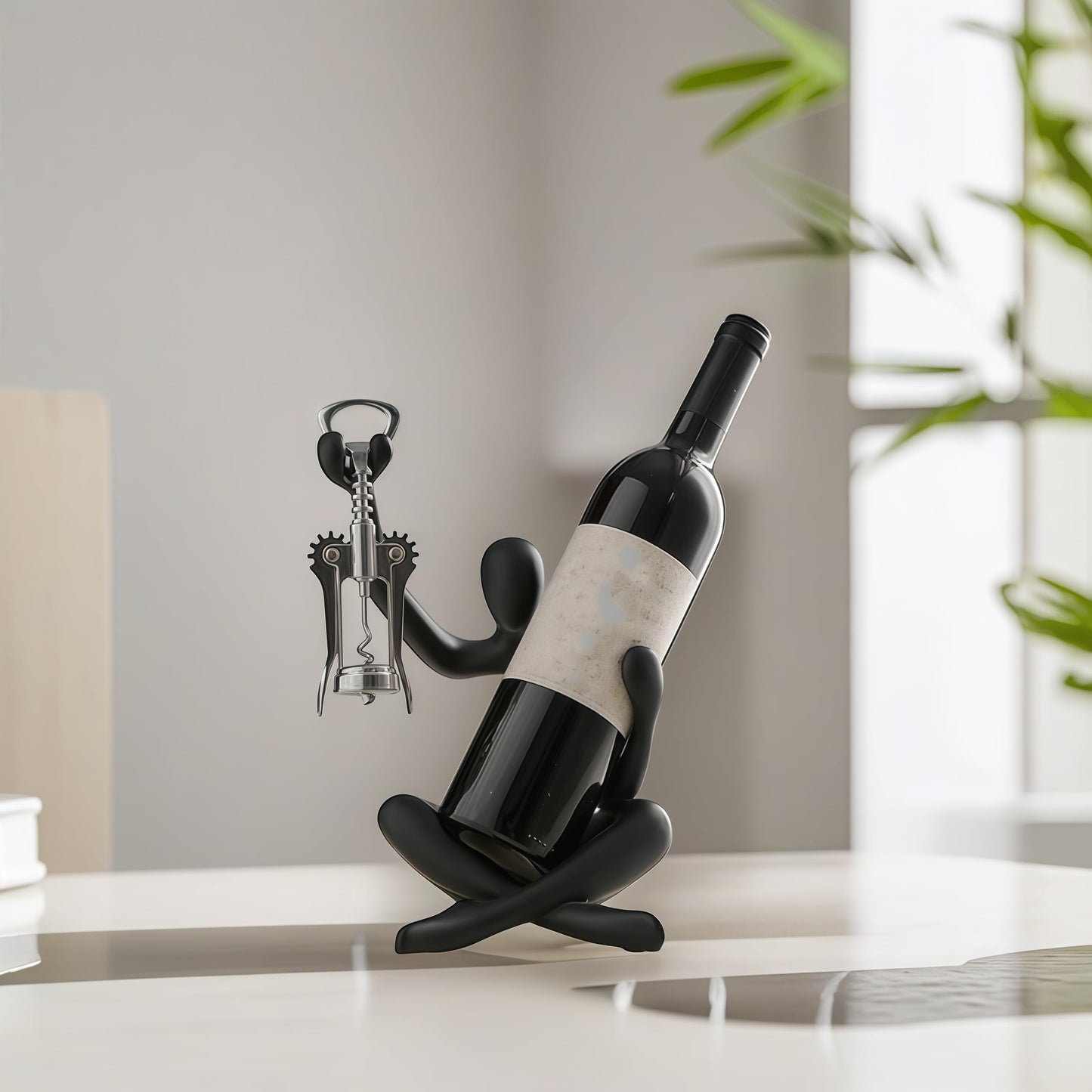 XINXUAN Modern Wine Bottle Holder, Resin Hollow-Out Design Decorative Wine Rack(Black)