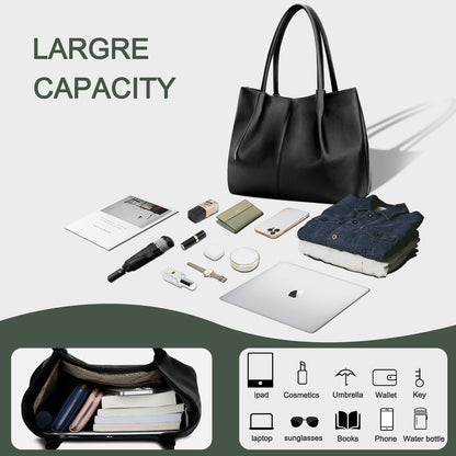 KKXIU Tote Bag for Women Vegan Leather Shoulder Purse Large Capacity Travel Bag (Black)