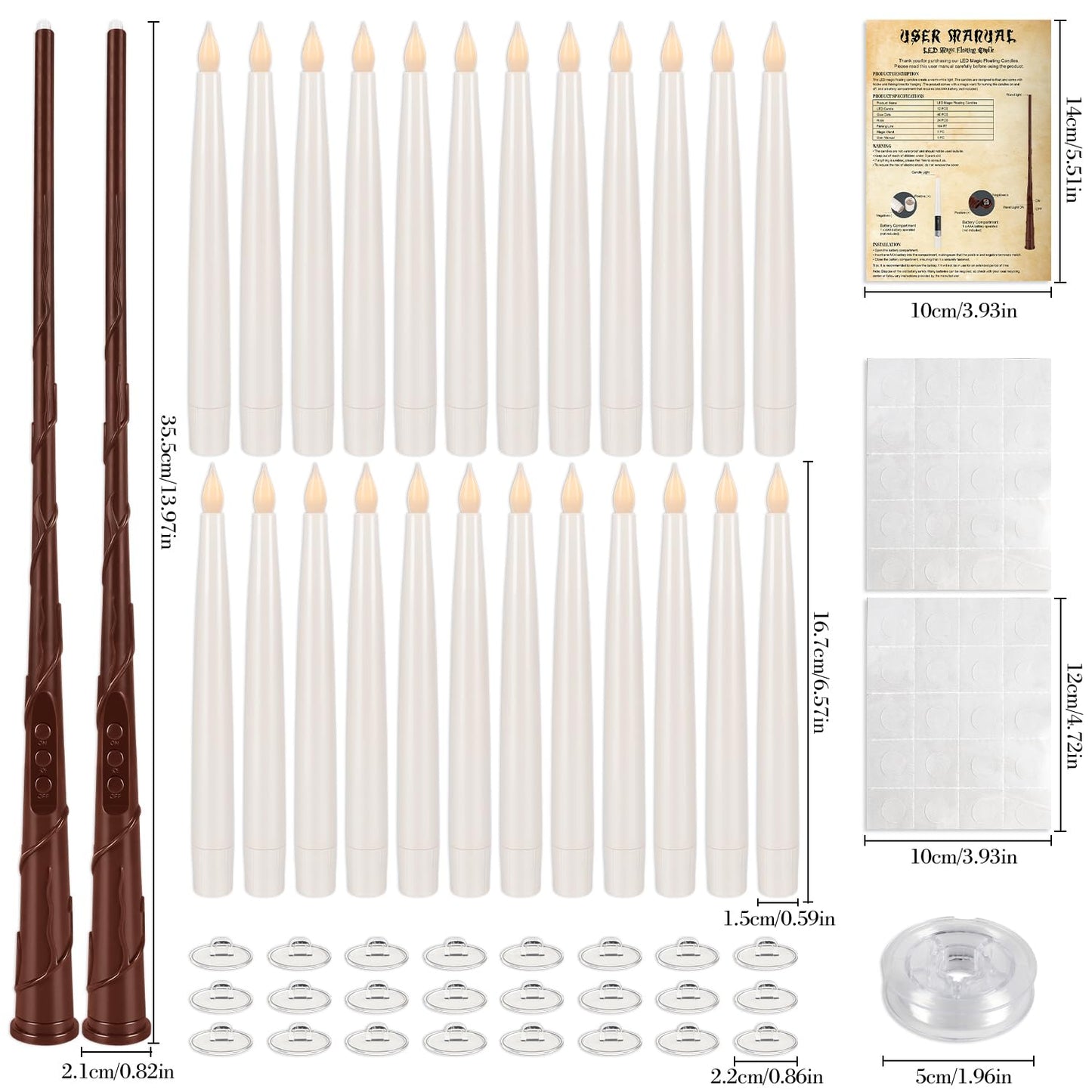 CAKETYCG 24 Pcs Halloween LED Magic Hanging Floating Candles, Taper Flickering Flameless with 2 Magic Wands - Candle Set for Halloween, Christmas, Weddings, Birthdays & Fantasy Ambiance...