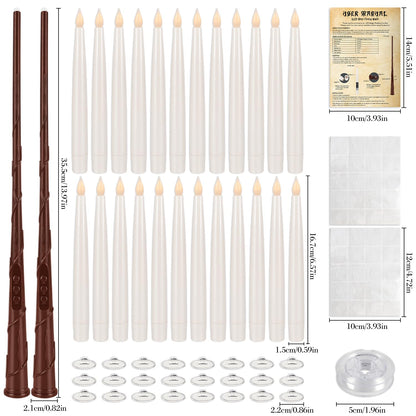 CAKETYCG 24 Pcs Halloween LED Magic Hanging Floating Candles, Taper Flickering Flameless with 2 Magic Wands - Candle Set for Halloween, Christmas, Weddings, Birthdays & Fantasy Ambiance...