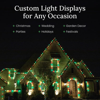 Christmas Designers Pro Christmas C9 Light Cord, 100 ft, 66 Bulb Sockets, 18” Spacing, Green Wire, 2 Sets of Plugs Included