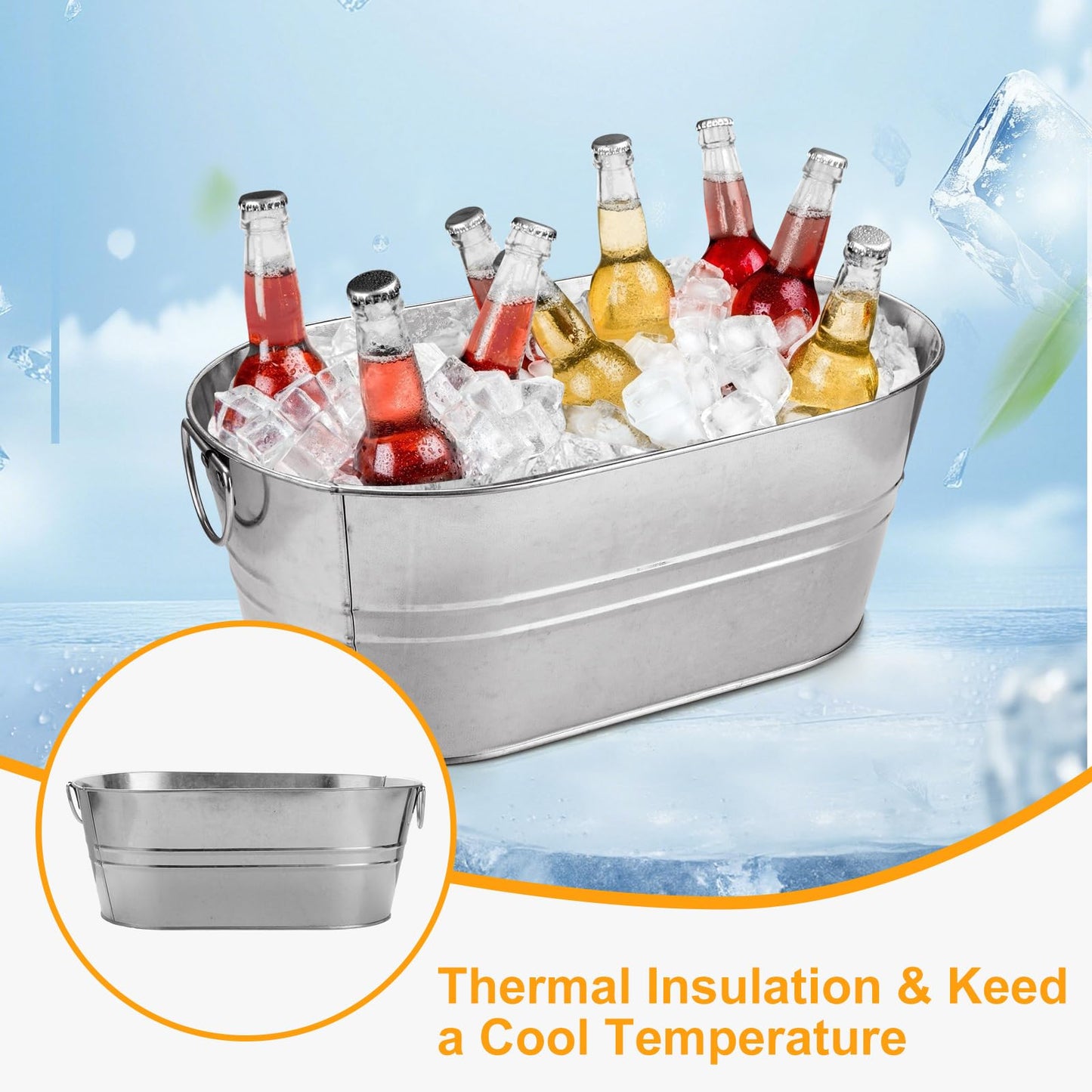 LOPYXBR 4 PCS Galvanized Bucket 3.4 Gallon Ice Buckets for Parties with Carry Handles Galvanized Tub with Handles 3.4 Gallon Stainless Steel Beverage Tub for Parties Metal Drink Buckets for Parties
