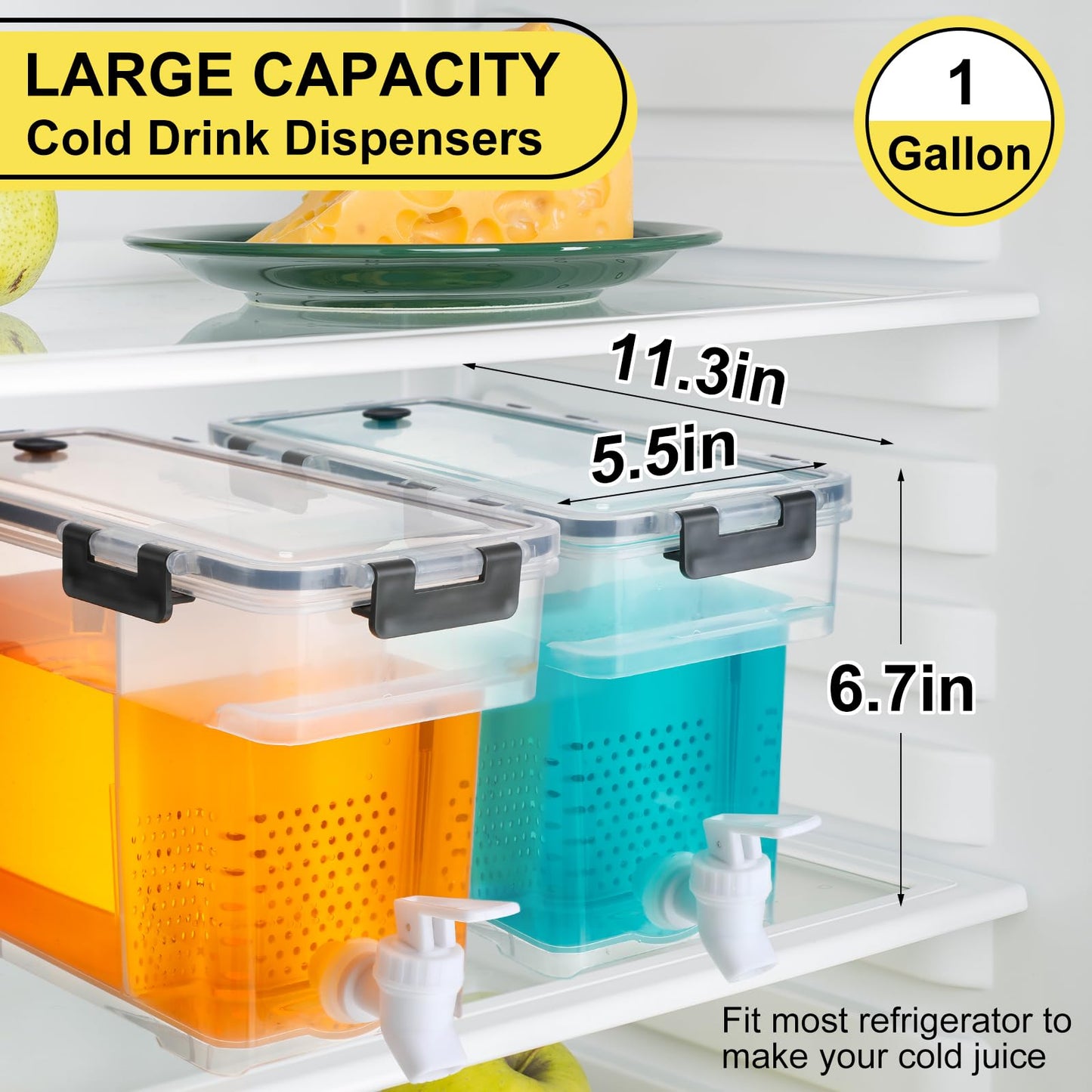 3 Pcs Plastic Drink Fridge Dispenser with Spigot, Clear Beverage Dispensers for Parties with Handle and Daily Use, Juice Milk, Tea, Containers Drink Dispenser with Lids for Fridge Water Dispensers