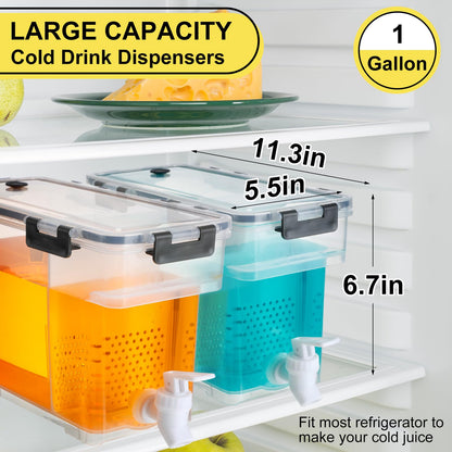 3 Pcs Plastic Drink Fridge Dispenser with Spigot, Clear Beverage Dispensers for Parties with Handle and Daily Use, Juice Milk, Tea, Containers Drink Dispenser with Lids for Fridge Water Dispensers