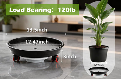 RooTrimmer 13 Inch Plant Stand Rolling Tray Plant Caddy with Wheels and Removable Drainage Holes and Drip Tray Plant Dolly for Heavy Duty Large Plants Rollers (2 Pack)