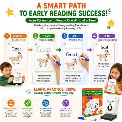 Write & Wipe Activity Cards for Kids, Reusable Tracing Flash Cards, Preschool Handwriting Practice Set, Letter Number Math Learning Activities Ages 3-6 (Sight Words)