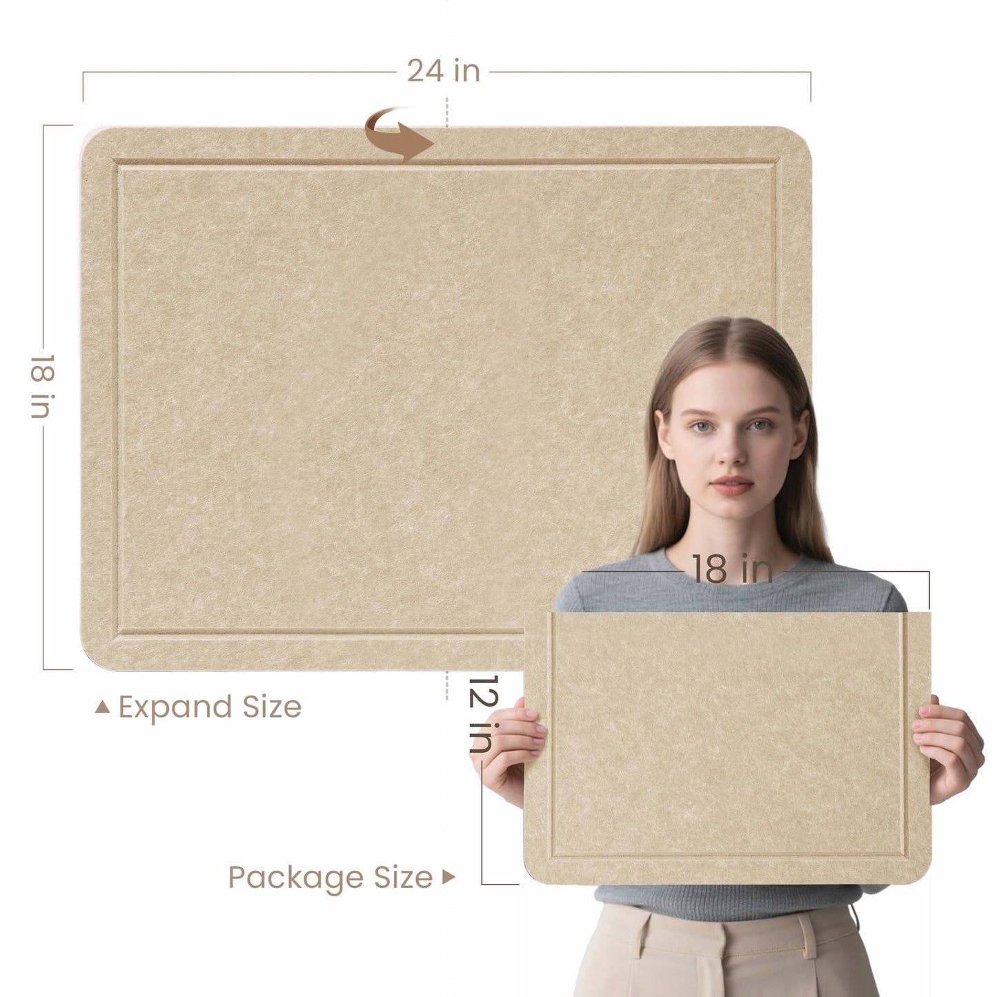 Lightomorrow Bulletin Board, 24 x 18 Inches Cork Board Alternative Decorative Felt Pin Board with Safe Removable Adhesives & 28 Push Pins for Home Office Classroom Walls-Khaki
