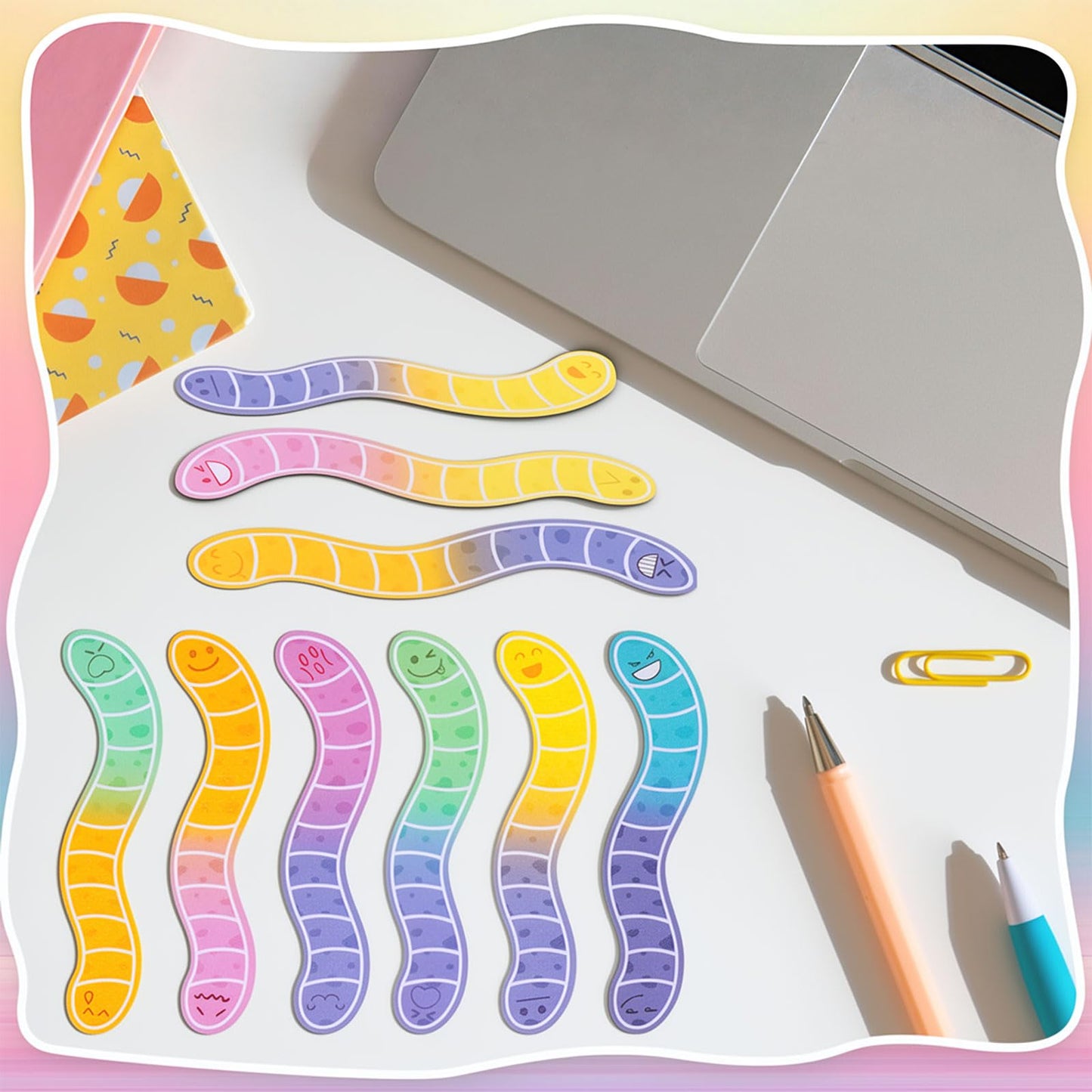 HCEWSBFD 120 Pcs Worm Bookmarks Bulk Cute Holographic Glitter Gummy Worm Bookmarks Cute Book Marks for Writers Readers Classroom Rewards, Student Rewards, Bookish Bulk Supplies for Teachers