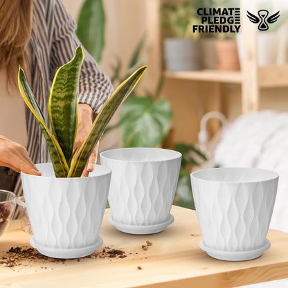 YNNICO 6 inch Plant Pots, 5 Pack Flower Pots Outdoor Indoor, Planters with Drainage Hole and Tray Saucer（White