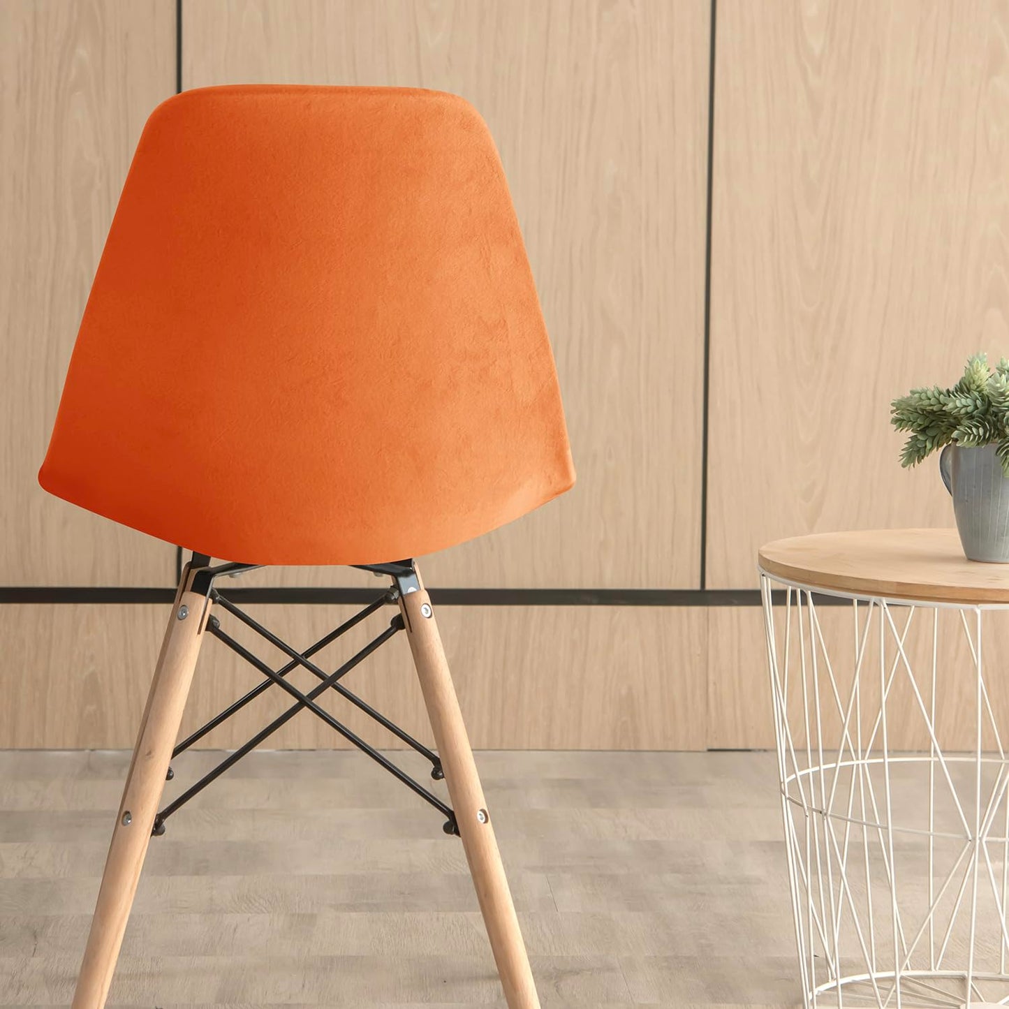 SONNACH Pack of 4 Velvet Mid Century Modern Dining Chair Covers, Armless Chair Cover,Living Room Side Chair Slipcovers (Orange)
