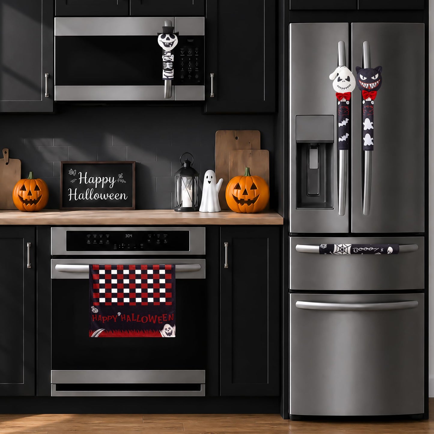 ELAMAS 5 Pack Halloween Refrigerator Handle Covers, Ghost Kitchen Appliance Handle Covers for Fridge, Microwave, Oven, Dishwasher, Halloween Indoor Kitchen Decor