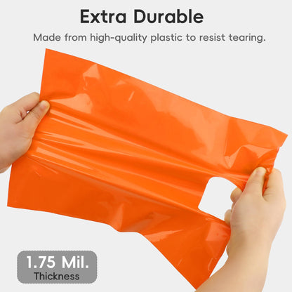 POPGIFTU Orange Plastic Bags with Handles 100 Pack, 9x12 Party Bags Bulk for Events, Halloween Treat Bags, Retail Shopping Bags, Small Business Supplies