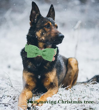 DOGWONG Hemp Cotton Dog Collar with Bow Green Pet Collar Durable Adjustable Puppy Collar for Small Medium Large Dogs