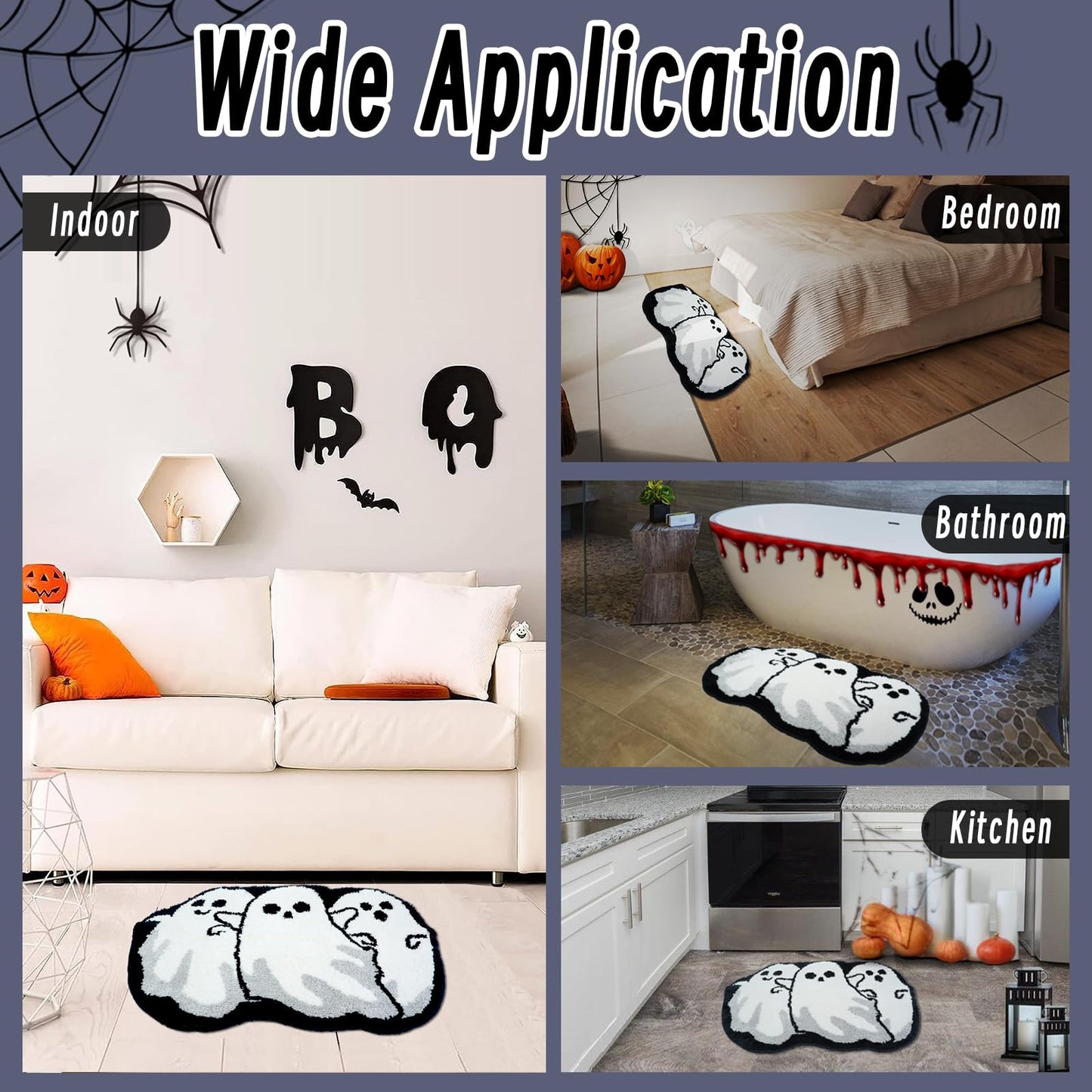 Good Haus Halloween Bath Rug for Bathroom Spooky Ghosts Bath Mat Bat Doormat Non Slip Cute Rugs for Kitchen Bedroom Holiday Outdoor Bedroom(Ghost)