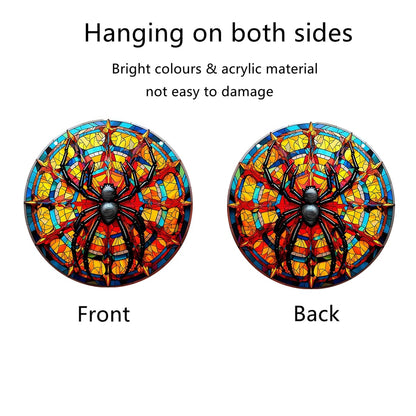 Black Spider Stained Window Hanging, 11.81 in Large Acrylic Suncatcher Window Panel Double-Sided Wall Decor for Cafe Home, Gift for Mom, Grandma, Wife, Teacher, Insect Lover