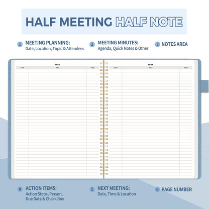 SUNEE Half Meeting Half Note - 8.5"x11" Professional Notebooks for Work - 160 Pages, A4 Size Project Planner, Spiral Meeting Agenda Organizer for Women Men, Note Taking,Office with Vegan Leather Cover