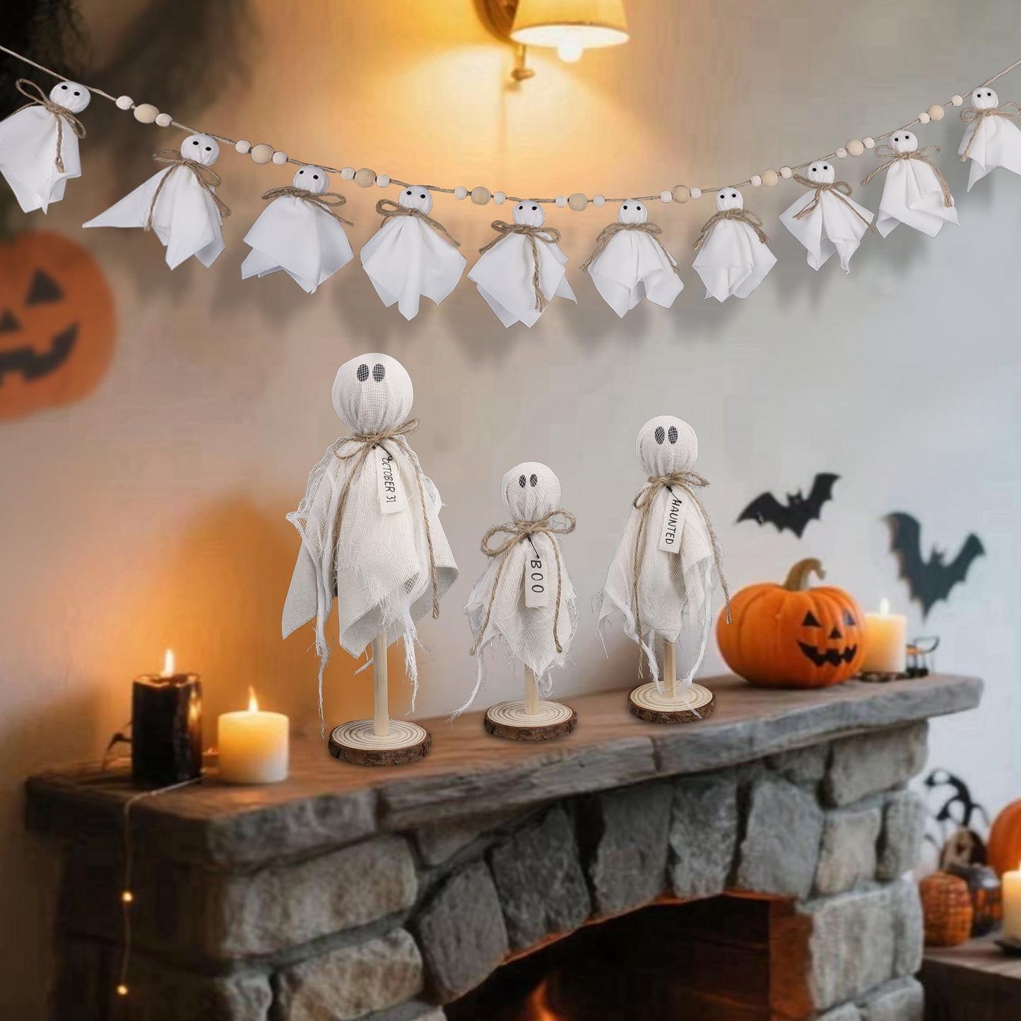 Ghost Garland&Light Up Halloween Bat Wall Decor