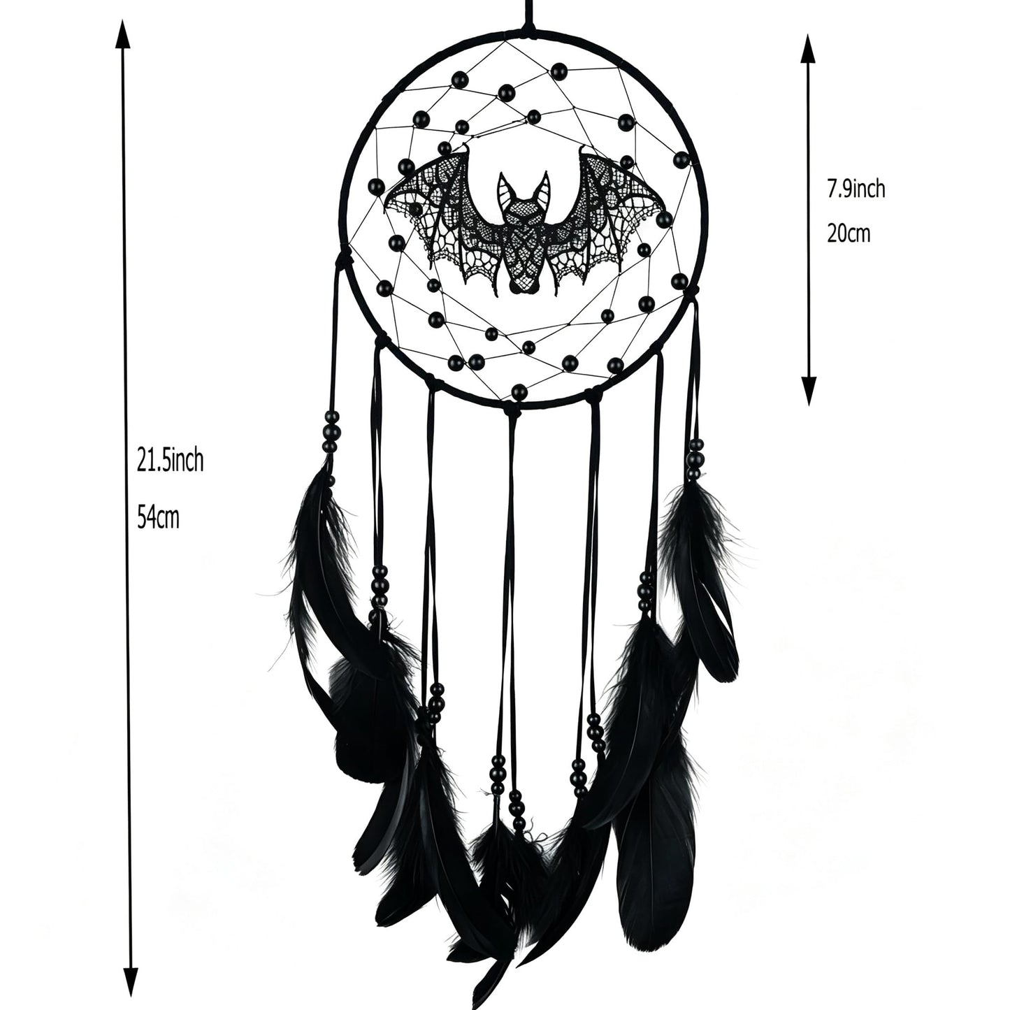 Remorlet Halloween Gothic Black Dreamcatcher with Bats - Large Handmade Bohemian Wall Hanging for Witchy Home Outdoor Decor, Halloween Bat Decor, Dark Gothic Gift (Bat B)
