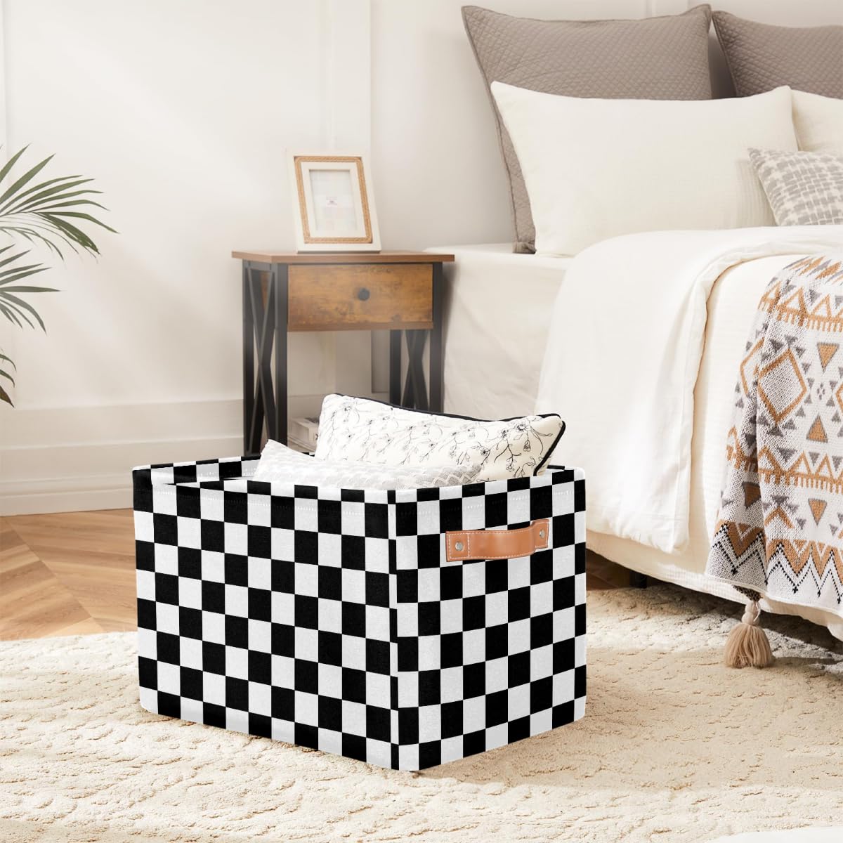 Ackutea Nursery Decor Storage Bins - Checkered Large Collapsible Rectangle Shelf Closet Organizer Baskets for Kids Dirty Clothes, Bedroom,Bathroom,Toy Bin,Gift Basket