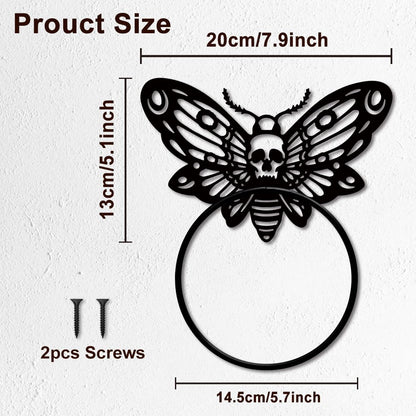 MAYJOYDIY Death Head Moth Metal Towel Ring Halloween Skeleton Insects Towel Holder Bath Towel Ring Black Art Towel Rack for Bathroom Kitchen Towel Hanger Home Decors Gift