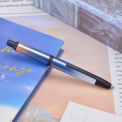 Jinhao 10 Press Fountain Pen with Box, Gradient Dark Blue Retractable Extra Fine Nib with Ink Converter Set (Black Clip)