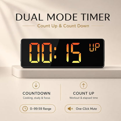 Soobest 14.2" Digital Wall Clock with Bluetooth Auto Time, Date Sync, LED Large Display with Remote Control, Gym Countdown Timer & 12 RGB Colors for Classroom, Temp, Nightlight for Seniors