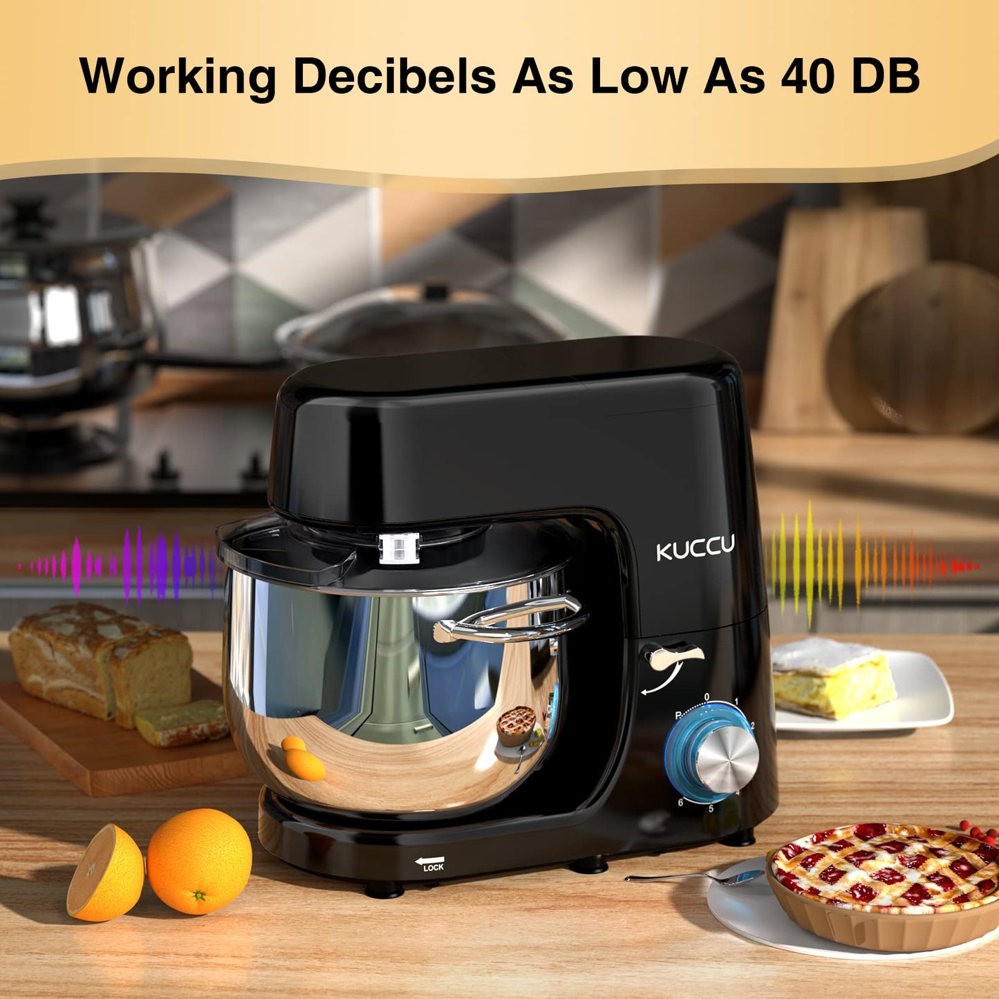 9.5 QT Double Handle KUCCU Stand Mixer, 6 Speed with Pulse Electric Kitchen Mixer, 660W Tilt-Head Food Mixer with Dishwasher-Safe Dough Hook, Flat Beater, Whisk, Splash Guard for home baking (Silver)