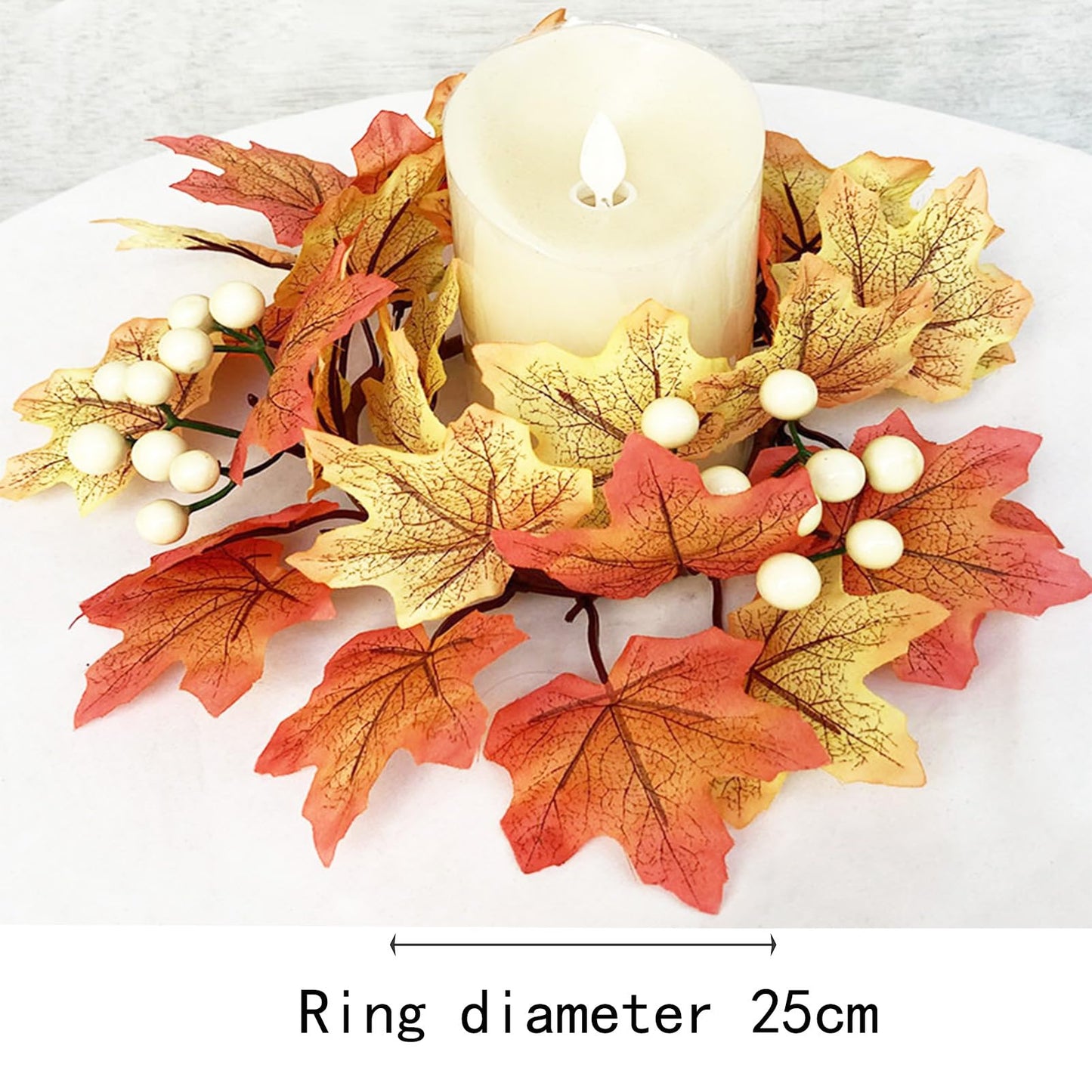 2pcs 9.8" Candle Rings Artificial Flower Wreath Autumn Harvest Maple Leaf with Ginkgo Fall Thanksgiving Table Centerpiece Front Door Harvest Festival Home Decor
