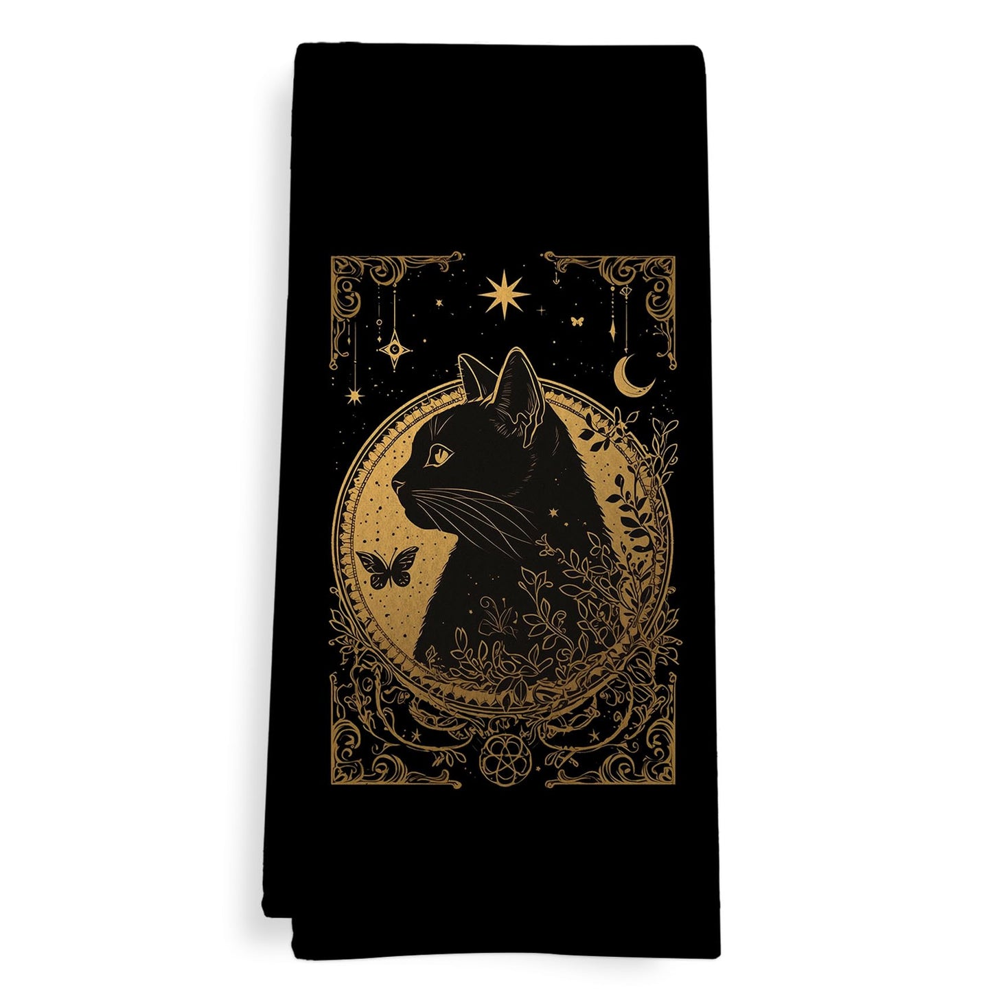 GWFSJYU Gothic Tarot Cat Kitchen Towels, Witchy Black Gold Dish Tea Towels for Kitchen, Witchy Cat Gifts for Cats Lovers Women, Cats Decorative Hand Towels for Bathroom, 16x24 Inch