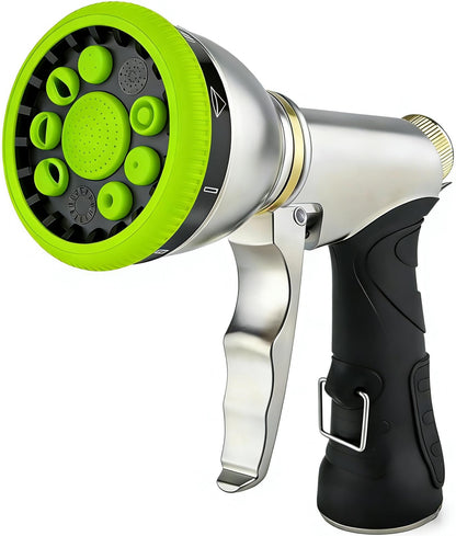Garden Hose Nozzles 9 Adjustable Patterns Hose Spray Nozzle Heavy Duty Metal Hose Nozzle Spray Slip Resistant Water Sprayer for Cleaning/Watering Lawn Garden/Pets Shower/Car Washing (Green)