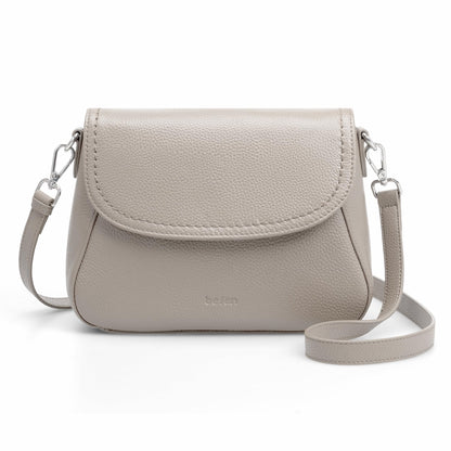 befen Real Leather Crossbody Saddle Bag Purses for Women Built in RFID Locking, Medium Cross Body Shoulder Handbags with Adjustable Straps - Grey Purse for Women