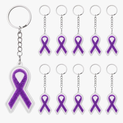 Kenning 12 Pcs Purple Ribbon Awareness 3D Sensory Clicker Fidget Keychains Bulk Support Gifts for Women Campaigns Lupus Fibromyalgia Domestic Violence Awareness Charity Fundraising Party Favors
