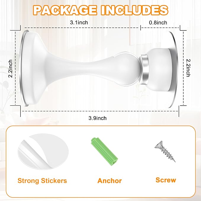 Crosize Magnetic Door Stoppers 2 Pack, Stainless Steel Door Stops for Wall and Floor Mounting, Door Holder Keep Door Open, No Drilling Door Stop with Adhesive Tapes, White