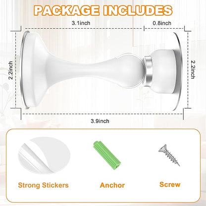 Crosize Magnetic Door Stoppers 6 Pack, Stainless Steel Door Stops for Wall and Floor Mounting, Door Holder Keep Door Open, No Drilling Door Stop with 3D Adhesive Tapes, White