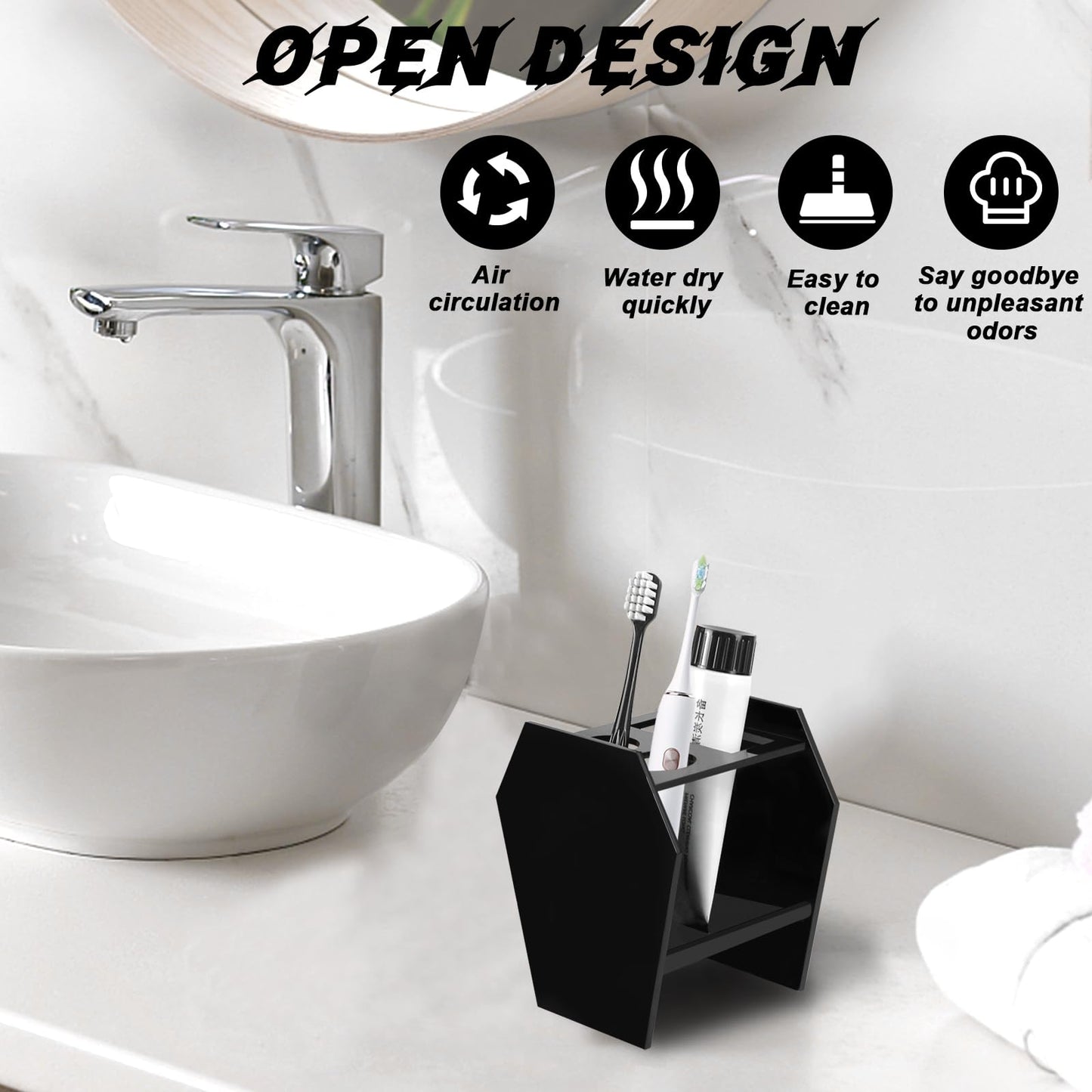 Gothic Decor Coffin Toothbrush Holders for Bathrooms - Black Acrylic Halloween Goth Bathroom Decor, Spooky Halloween 3 Slots Toothbrush and Toothpaste Holder, Halloween Decor Oddities and Curiosities
