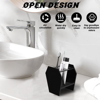 Gothic Decor Coffin Toothbrush Holders for Bathrooms - Black Acrylic Halloween Goth Bathroom Decor, Spooky Halloween 3 Slots Toothbrush and Toothpaste Holder, Halloween Decor Oddities and Curiosities