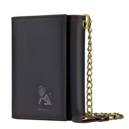 BAIGIO Men Wallet with Chain Genuine Leather Wallet for Men RFID Blocking Trifold Wallet Father's Gift