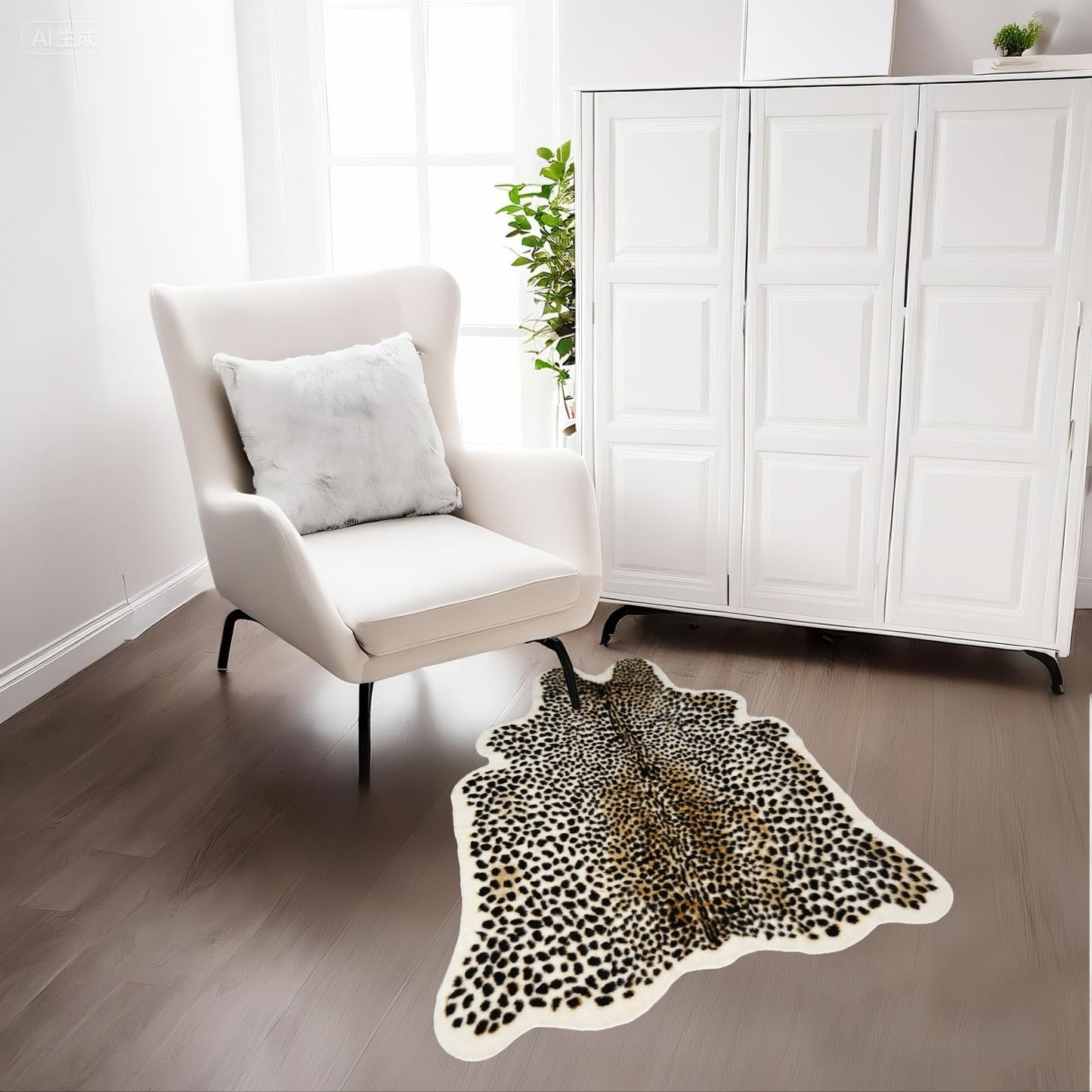 Fluffy Leopard Rug, Premium Cheetah Print Rugs, Soft Faux Fur Animal Carpet for Kids Room Bedroom, Living Room, Shaggy Teen Room Home Decor (Cheetah Print 39.4 X 36 in)