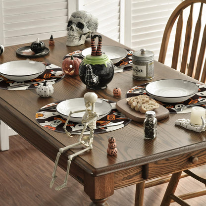 Artoid Mode Spooky Ghost Halloween Round Placemats Set of 6, 14 Inch Table Mats for Party Kitchen Dining