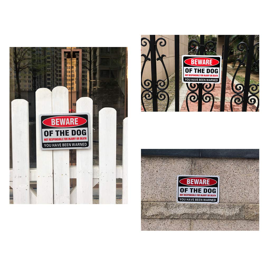 4Pcs Beware of Dog Sign 10 X 7 Inch Aluminum Alloy UV Print Reflective Beware of Dog Signs for Indoor Outdoor