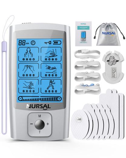 NURSAL 24 Modes TENS Unit Muscle Stimulator with Continuous Stimulation, Rechargeable Electronic Pulse Massager with 8 Pads for Back and Shoulder Pain Relief and Muscle Strength