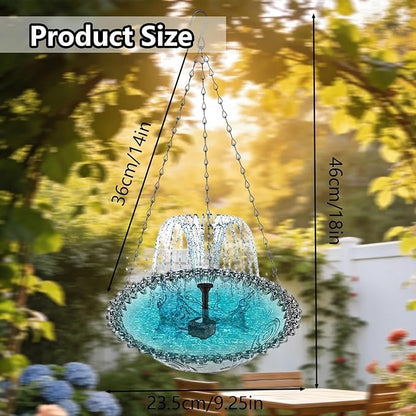 Hanging Solar Bird Bath Fountain with Solars Pump & Bowl & Chains Large Humming Solar Water Fountains with Flowing Water for Outdoor Garden Backyard Patio Lawn(Blue)