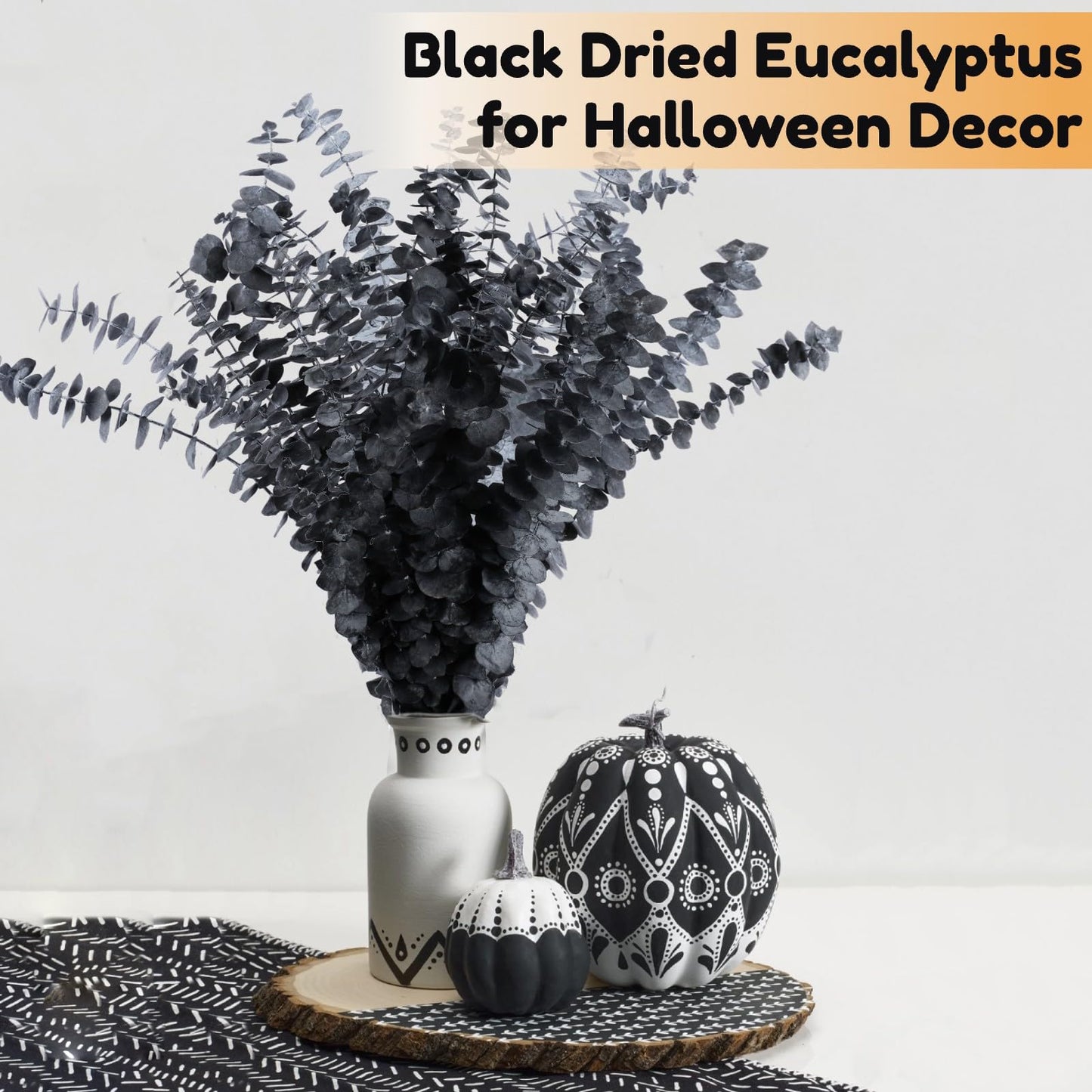 15pcs Real Black Eucalyptus Stems - Black Flowers and 17 Inch Preserved Natural Eucalyptus Leaves Branches for Flower Arrangement DIY and Home Decor Halloween Farmhouse Vase Decoration