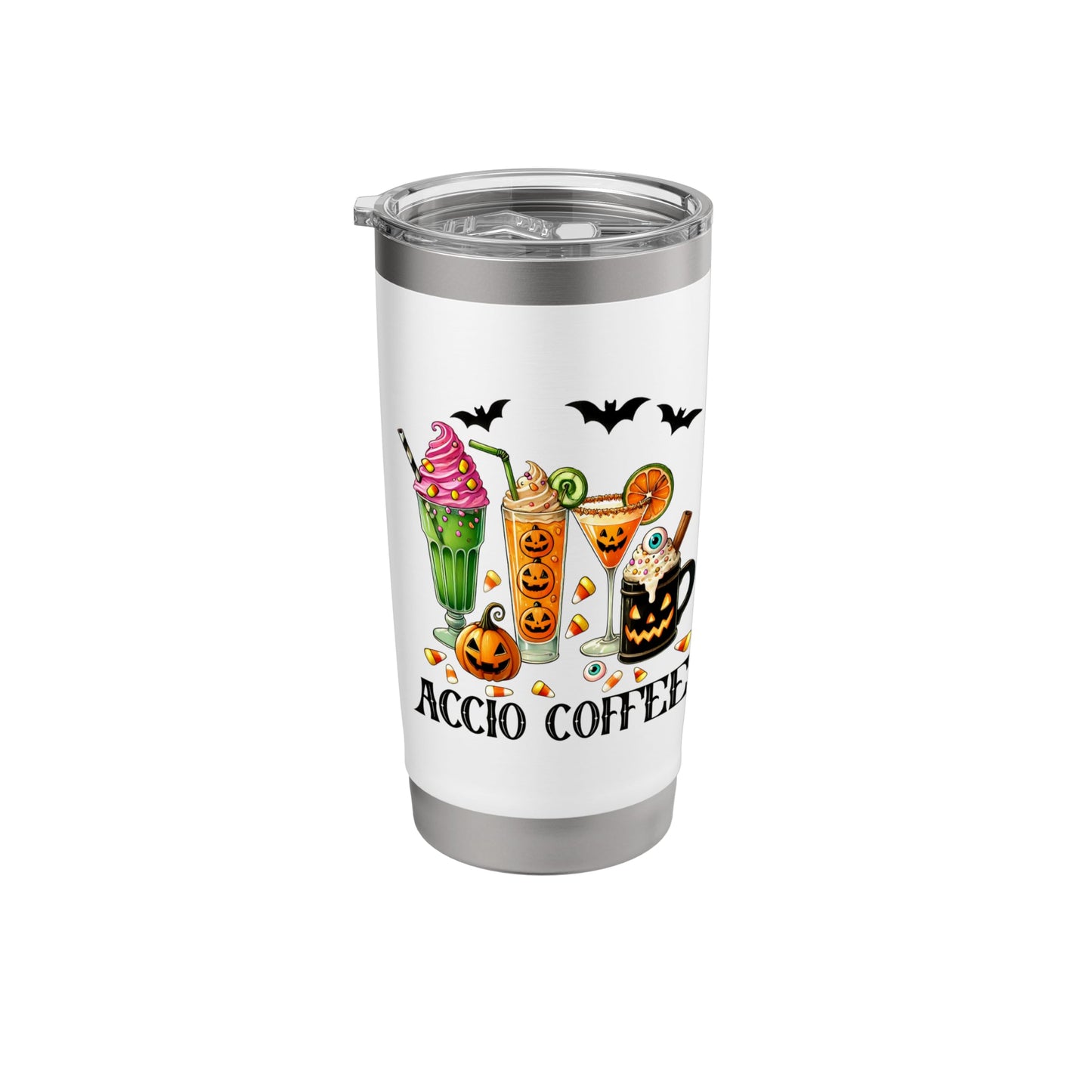 Halloween White 20oz Travel Cup Bottle Spooky Accio Coffee Stainless Steel Insulated Tumbler