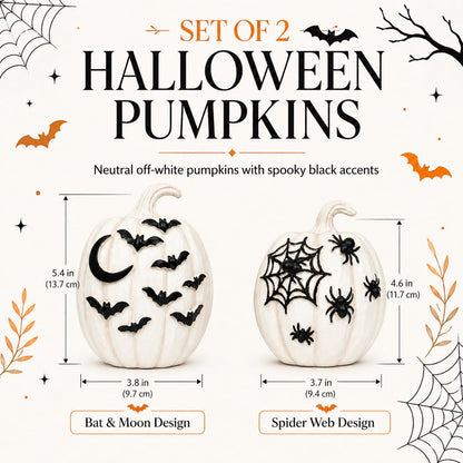 Halloween Pumpkins Decor Set of 2, Halloween Tabletop Decorations, Halloween Pumpkin Figurine Centerpiece for Mantel Shelf Entryway Table, Spooky Fall Home Decor, Pumpkin Statue Decorations Indoor