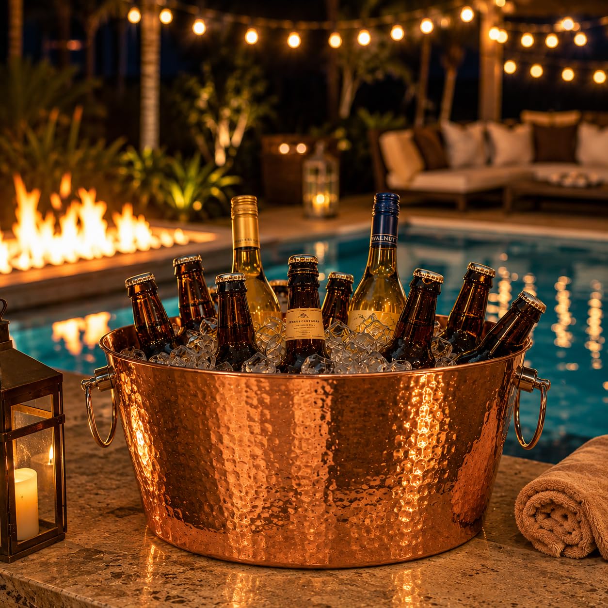 BREKX Insulated Rose Copper Double Walled Ice Bucket for Parties, Anchored Wine Bucket/Large Ice Bucket with Handles, Drink Cooler for Parties, 12 Quarts (3 Gallon)