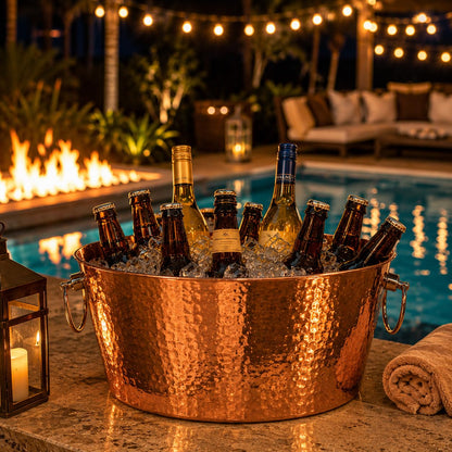 BREKX Insulated Rose Copper Double Walled Ice Bucket for Parties, Anchored Wine Bucket/Large Ice Bucket with Handles, Drink Cooler for Parties, 12 Quarts (3 Gallon)