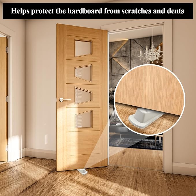 4 Pack Door Stoppers for Bottom of Door, White 4.8x2.2x1.3in Door Stops, Rubber Door Stopper Wedge, Sturdy Stackable Door Stops for Floor