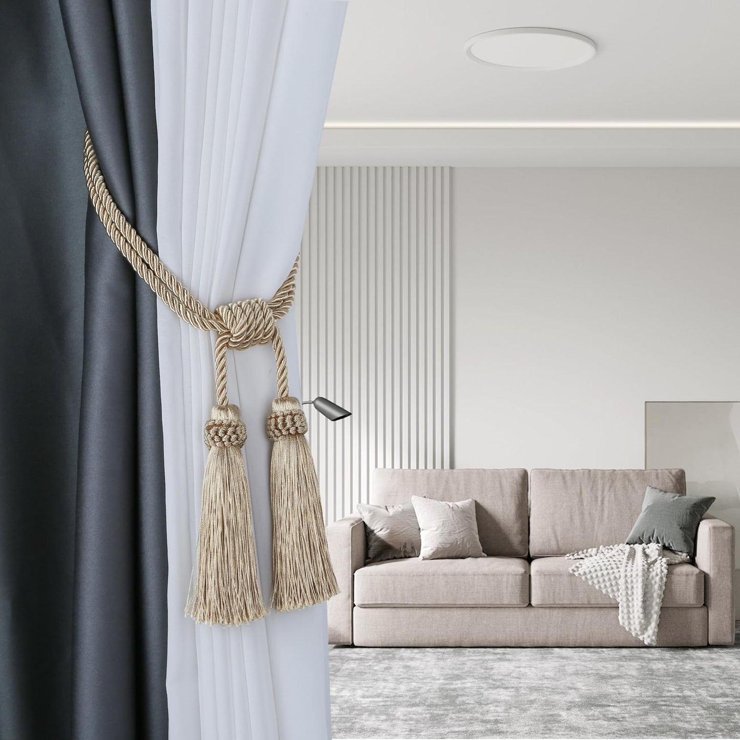 Fenghuangwu Magnetic Curtain Tiebacks 4Pack Tassel Curtain Tieback Modern Handmade Tie Backs,Decorative Tassel Holdback for Draperies,Window Decor(Beige)